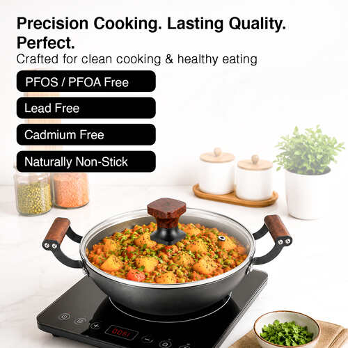 Prestige Lightweight Cast Iron Kadai 20cm/1.4L with Glass Lid | Castlite Series | High Heat Retention & Rust-Proof | Enamel Coated | Gas & Induction Compatible | 15Y Product Warranty