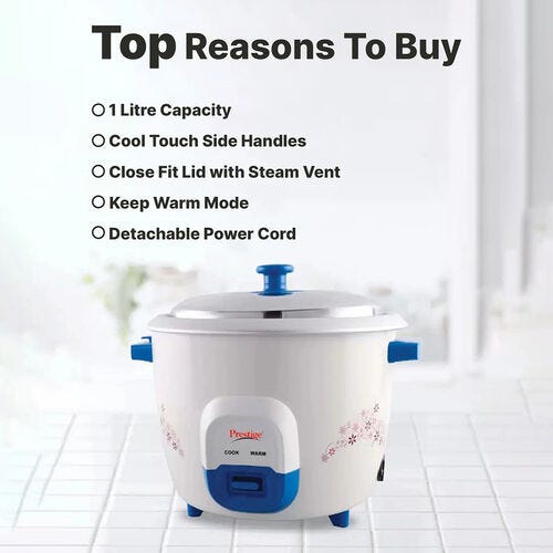 Prestige Atlas Delight Electric Rice Cooker (1 L, Blue)