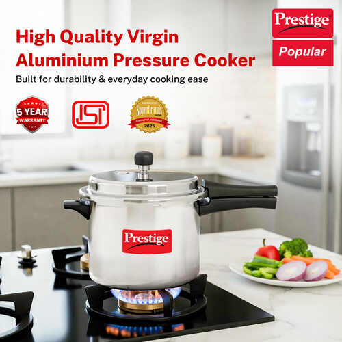Prestige Popular Virgin Aluminium Precision Weight Valve Pressure Cooker, (Silver)