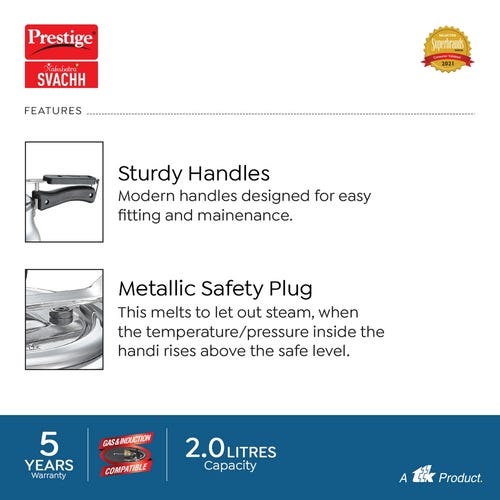 Prestige Nakshatra Plus Svachh Aluminium Spillage Control Handi Pressure Cooker (Silver)