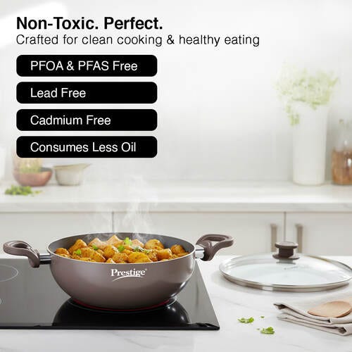 Prestige Ceraglide Duo Ceramic Coating Non Stick Aluminium Cookware Deep Kadai Dia 28 cm (4.25 Litre) with Glass Lid