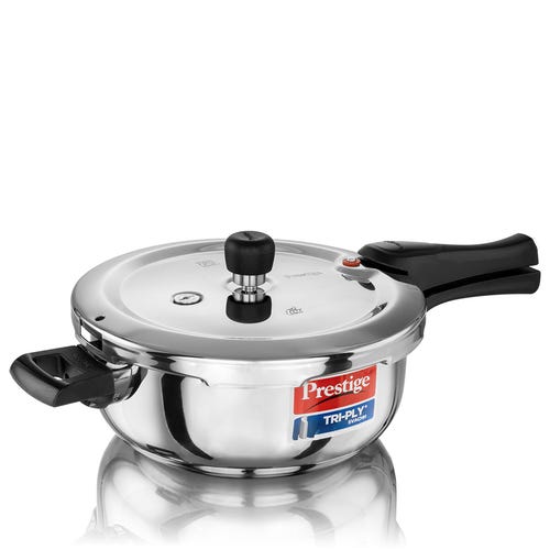Prestige Svachh Triply Outer Lid Pressure Cooker with Unique Deep Lid for Spillage Control, Silver 3.5 L