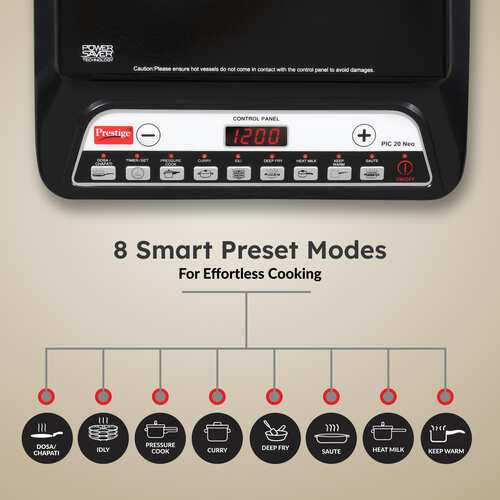 Prestige PIC 20 NEO Induction Cooktop 1600W|Indian Menu Options| Automatic Voltage Regulator| Timer with user pre-set