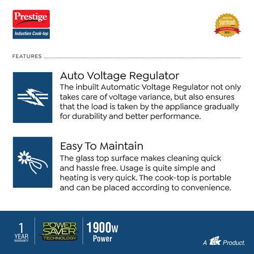 Prestige PIC 19.0 Plus 1900 Watts Indian Menu Options Induction Cooktop