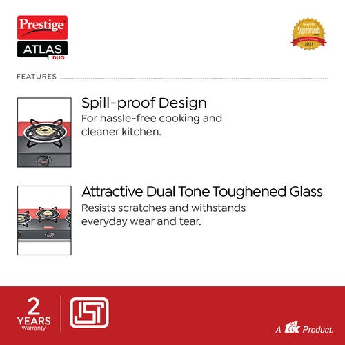 Prestige Atlas Duo 03 Toughened Glass Gas Stove (3 Burners)