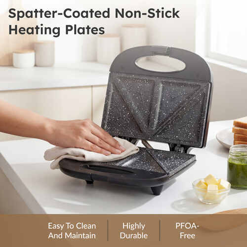 Prestige PSFSP - Spatter Coated Non-stick Sandwich Toaster with Fixed Sandwich Plate, Black