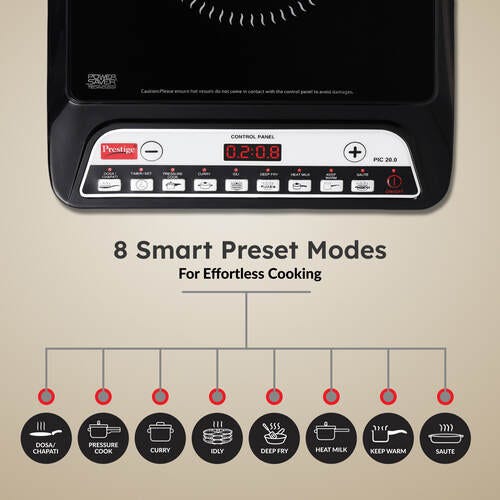 Prestige PIC 20.0 Induction Cooktop 1600 W with Push Buttons (Black) | Indian Menu Options