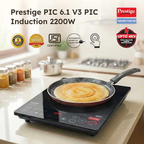 Prestige PIC 6.1 V3 2200 Watts Induction Cooktop with Indian Menu Options | Dual Heat Sensor