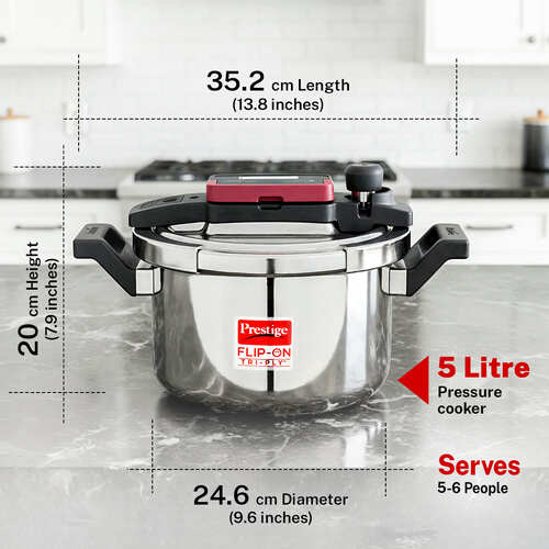 Prestige Flip-On Tri-Ply Stainless Steel Pressure Cooker 5 L 220M With Glass L|D