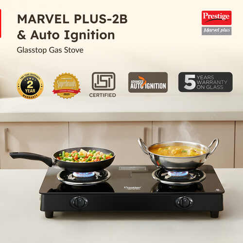 Prestige Marvel Glass Top Gas Stove (2 Burners) with Auto Ignition - GTM 02 AI Black