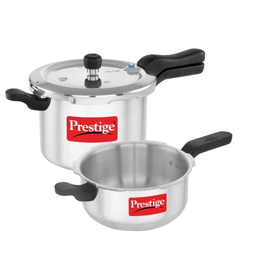 Prestige Svachh Aluminium Anti Bulge Induction Base Pressure Cooker (Silver) 5 L & 3 L