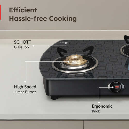 Prestige Premia Schott Glass Top Gas Stove (3 Burners) - GTS 03L (D) (Black)
