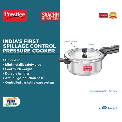 Prestige Svachh Aluminium Anti Bulge Induction Base Senior Deep Pan Pressure Cooker, (Silver)