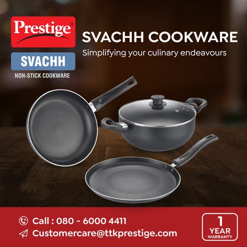 Prestige Svachh Byk Set Aluminium Non Stick Cookware, Omni Tawa Dia 28 Cm -1 Unit, Fry Pan Dia 24 Cm - 1 Unit, Kadai with Glass Lid Dia 24 cm -1 Unit