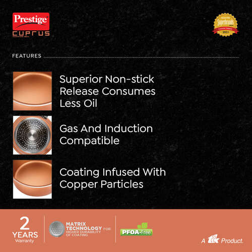 Prestige Cuprus Aluminium Gas and Induction Compatible Non-Stick Sauce Pan with Glass Lid, 16 cm, 1.1 L (Copper)
