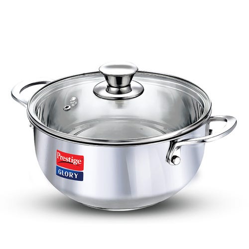 Prestige Glory Stainless Steel Cookware Kadai With Glass Lid