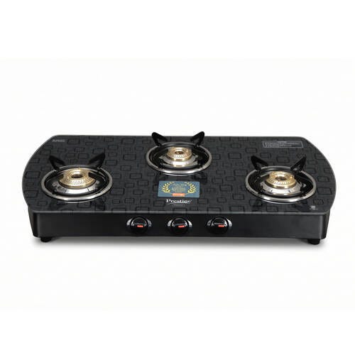 Prestige Premia Schott Glass Top Gas Stove - (Black) 3 Burners