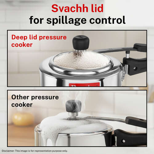 Prestige 3.5 Litre Stainless Steel Nakshatra Alpha Svachh Inner Lid Pressure Cooker | Handi | Deep Lid for Spillage Control | TRIPLY Base | Safety Plug | Gas & Induction Compatible | 5Y Warranty | ISI