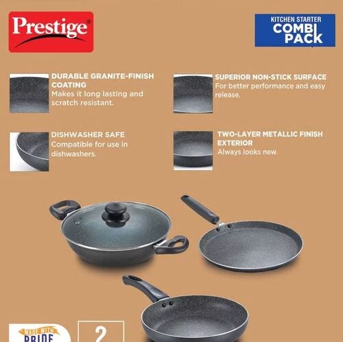 Prestige Aluminium Kitchen Starter Combi Pack (Induction Cooktop PIC 20.0 & Induction Bottom 3 Pc Cookware Set)