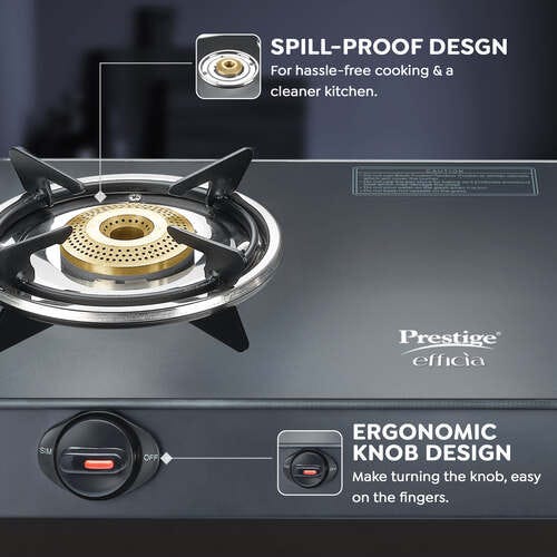 Prestige Efficia LP Gas Stove with Powder-Coated Body, Glass Top & 2 Brass Burners