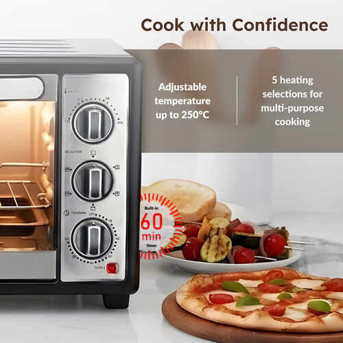 Prestige POTG 28AC 28 Litres OTG | 1500 Watts | Air Fry | Rotisserie | | 2 High Efficiency Heaters | Temperature Control with Timer | 5 Function Control | Crumb Tray |  2Y Warranty