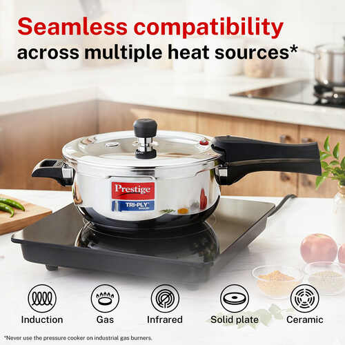 Prestige Svachh Triply Outer Lid Pressure Cooker with Unique Deep Lid for Spillage Control, 3.5 Litre, Silver