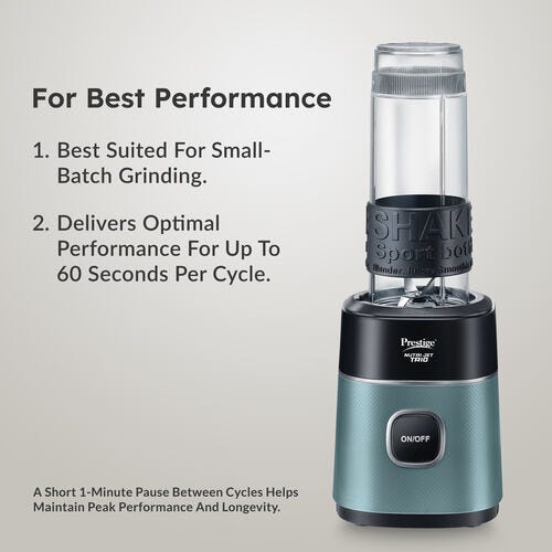 Prestige Nutri-Jet Trio 450 Watt Mixer Grinder with 3 Transparent Jars | Space-Saving Design | Extra Sipper Lid | Stainless Steel Blades | 1Y Warranty | ISI Certified