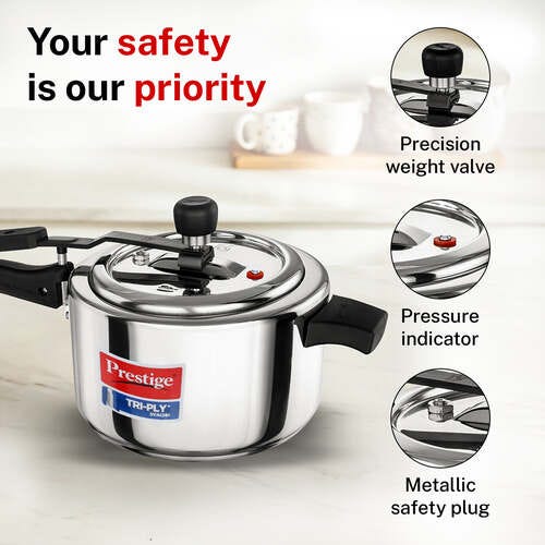 Prestige 3.5 L Tri-Ply Svachh Inner Lid Pressure Cooker| Gas and Induction Compatible| Spillage Control| Even Heat Distribution| Low Cooking Oil| Faster Cooking| 5 Years Warranty| Silver