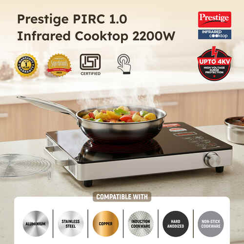 Prestige PIRC 1.0 2200 Watts Infrared Cooktop | Preset Indian Menu Options & Timer | Compatible With Any Metal Cookware With Flat Bottom | Easy to clean | Portable | Black | 1Y Warranty | BIS