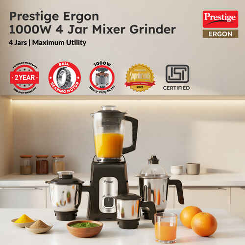 Prestige Ergon Mixer Grinder (With 3 Stainless Steel Jars And 1 Juicer Jar)