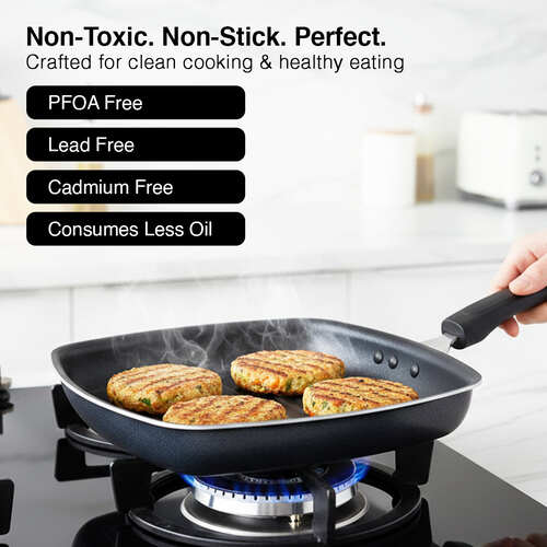Prestige Omega Select Plus Aluminium Non-stick Coating Square Grill Pan, 25cm, 1.8 L (Black)