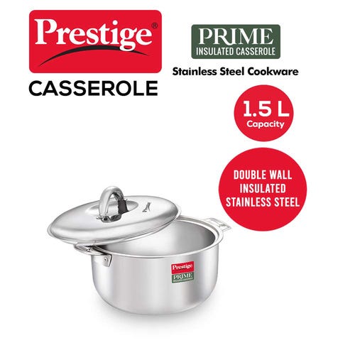 Prestige Prime Stainless Steel Insulated Casserole, 1.5 Litre, 19.6 cm - Silver