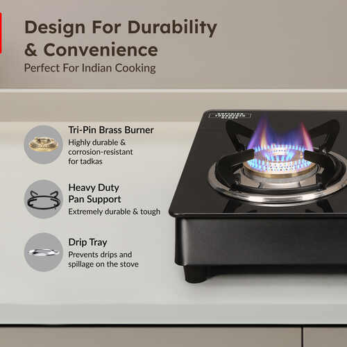 Prestige Marvel Plus 3 Burner GTM-03-Black Glass Top Gas Stove| Superior Toughened Glass-Top| Spill-Proof Design| High Speed Jumbo Burner| Black