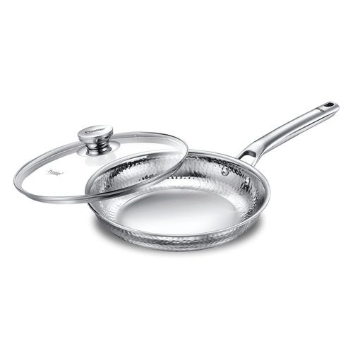 Prestige Tri Ply Hammered Stainless Steel Fry Pan with Glass Lid