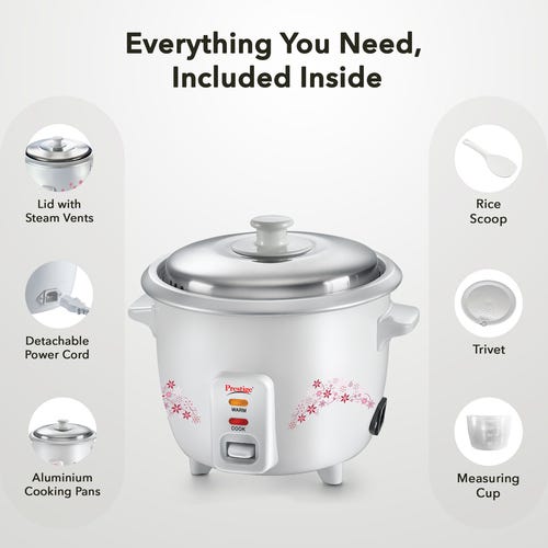 Prestige Delight PRWO Rice Cooker with Close Fit Lid (Off-white)