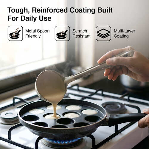 Prestige Omega Select Plus 12 Pits Paniyarakkal with Lid 24 cm Diameter (Aluminium, Non-stick)