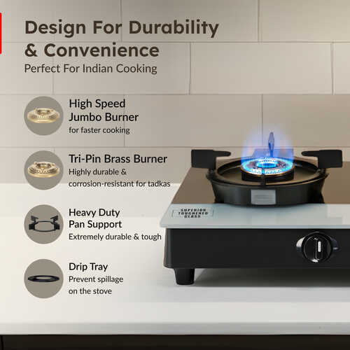 Prestige Svachh Duo Toughened Glasstop Gas Stove with Liftable 3 Burners (Black) - GTSD 03