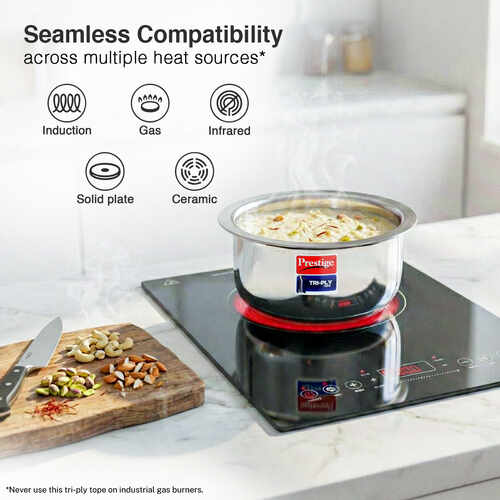 Prestige 12cm/0.75L Tri-Ply Stainless Steel Tope with Lid|Gas and Induction Compatible| Even Heat Distribution|Strong and Durable| 5 Years Warranty