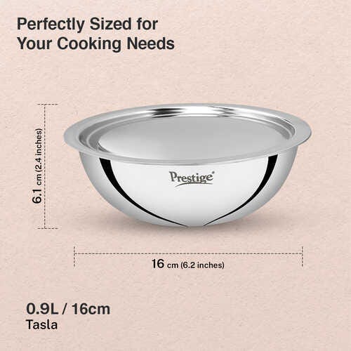 Prestige 16cm/0.9L Tri-Ply Stainless Steel Splendid Tasla with Lid|Gas and Induction Compatible|Even Heat Distribution| Thick Gauge Tri-Ply Body|15 Year Warranty