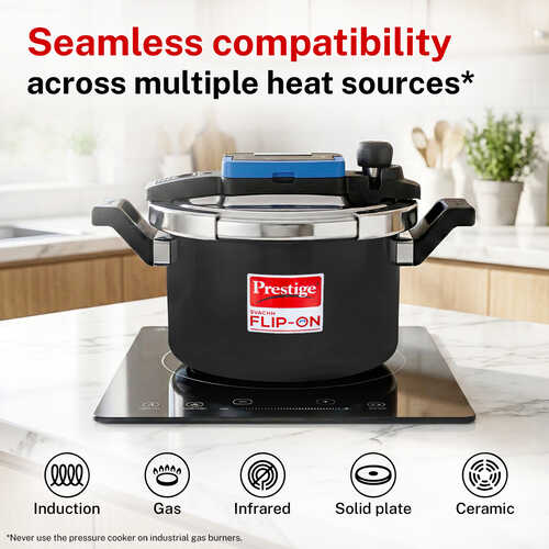 Prestige Svachh Flip-on Hard Anodised Gas and Induction Compatible Pressure Cooker with Glass Lid, 5 Litre (Black)