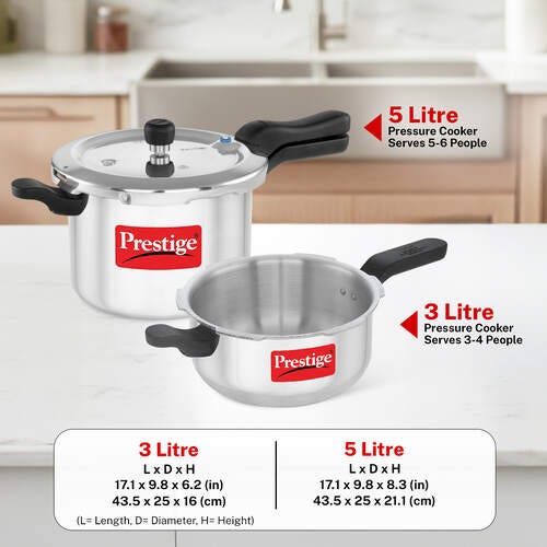 Prestige Svachh Aluminium Anti Bulge Gas and Induction Compatible Pressure Cooker Combo 5 L and 3 L (Silver)