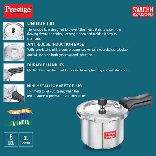 Prestige Svachh Aluminium Anti Bulge Induction Base Pressure Cooker (Silver)