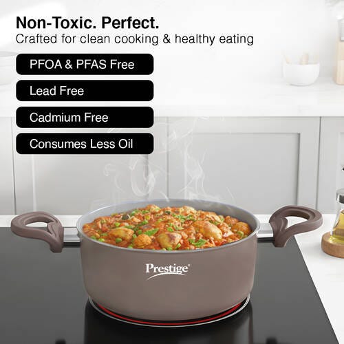 Prestige Ceraglide Duo Ceramic Coating Non Stick Aluminium Cookware Casserole Dia 24 cm (4.6 Litre) with Glass Lid