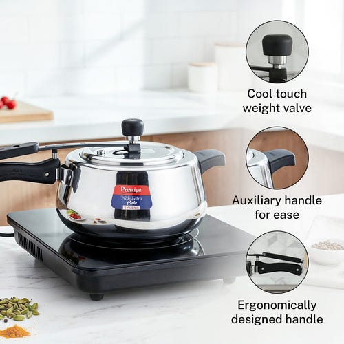 Prestige Nakshatra Cute Svachh Stainless Steel Spillage Control Pressure Cooker, 5 L (Silver)