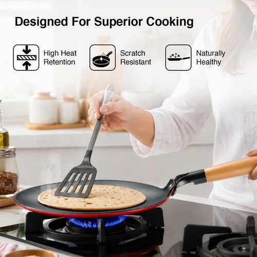 Prestige Castlite Enamel Coated Lightweight Cast Iron Concave Tawa 25cm | High Heat Retention, Rust-Proof | Gas & Induction Compatible | Low-Oil Cooking | Stay-Cool Handle | Easy Clean | 15Y Warranty