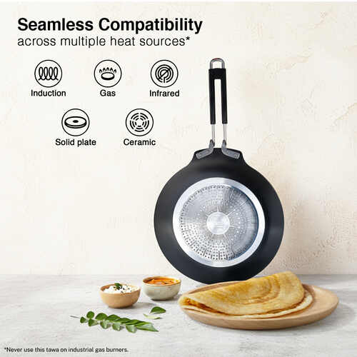 Prestige Durastone 28cm Hard Anodised Non-Stick Dosa Tawa| 6 Layer Non-Stick Coating| Gas and Induction Compatible| Metal Spoon Friendly| Stay Cool Handles| 2 Years Warranty| Black