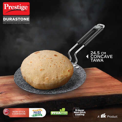 Prestige Durastone Hard Anodised 6 Layer Non-Stick Concave Tawa, (Black)