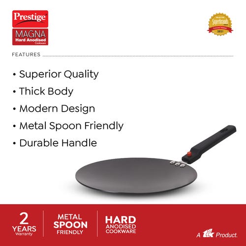 Prestige Magna Hard Anodised Detachable Handles Concave Tawa 25 cm, Black