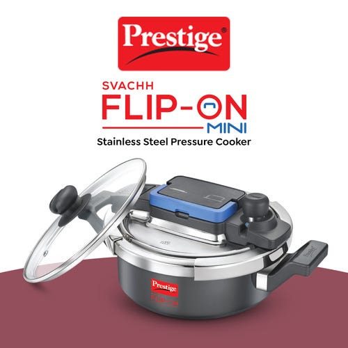 Prestige Svachh Flip-on Mini Hard Anodised Spillage Control Pressure Cooker with Glass Lid, (Black)