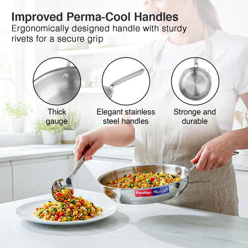 Prestige 22cm/1.2L Tri-Ply Stainless Steel Splendid Fry Pan| Gas and Induction Compatible |Even Heat Distribution| Thick Gauge Tri-Ply Body| 15 Year Warranty